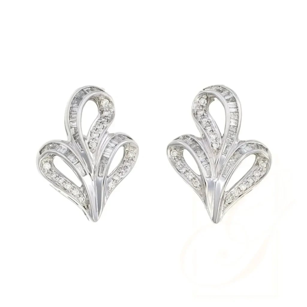 Swirl Baguette & Round Diamond Earrings