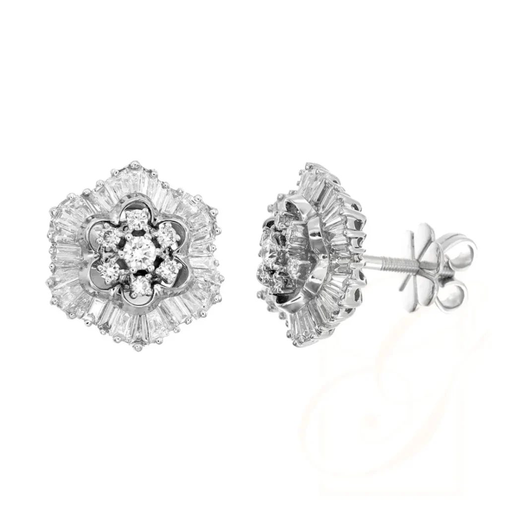 Radiant Baguette Floral Diamond Earrings