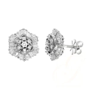 Radiant Baguette Floral Diamond Earrings