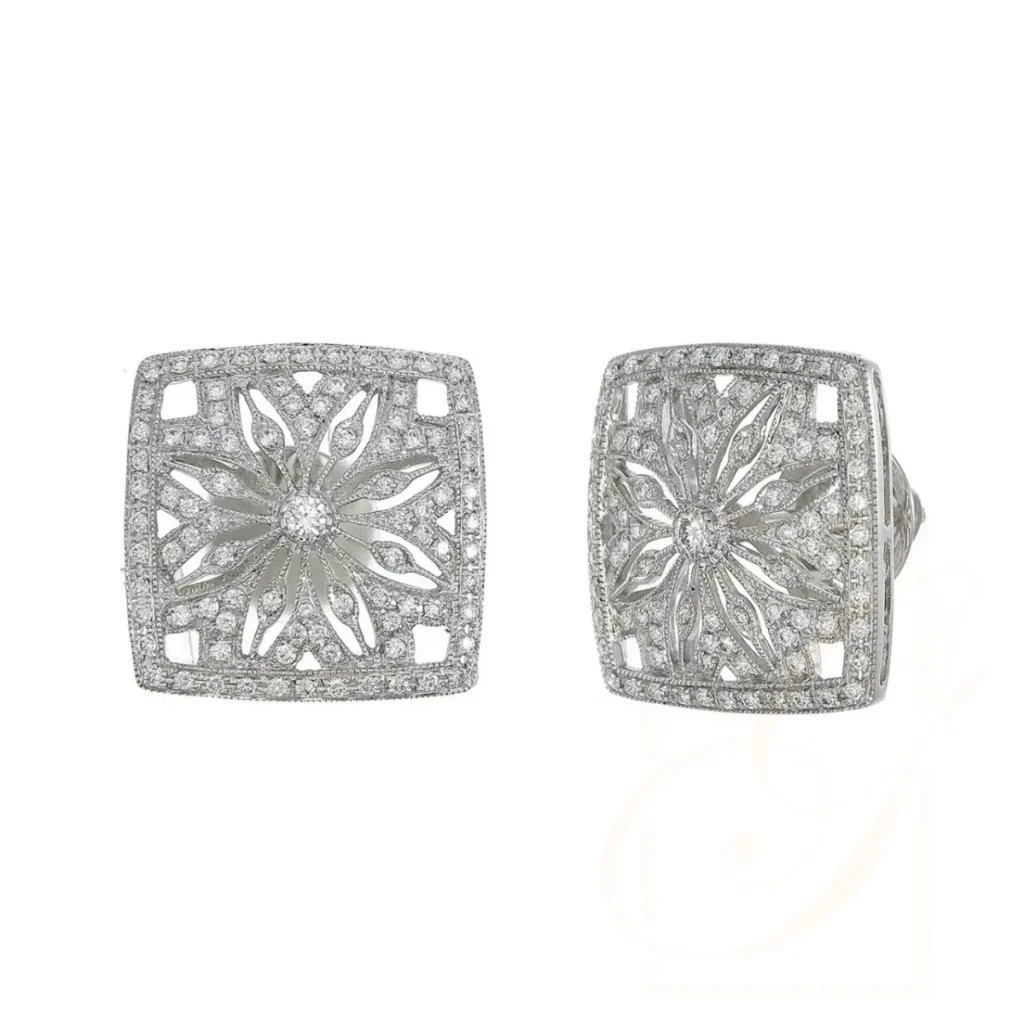 Vintage Square Sunburst Diamond Earrings