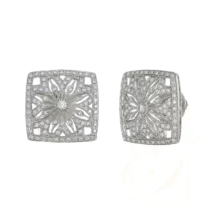 Vintage Square Sunburst Diamond Earrings