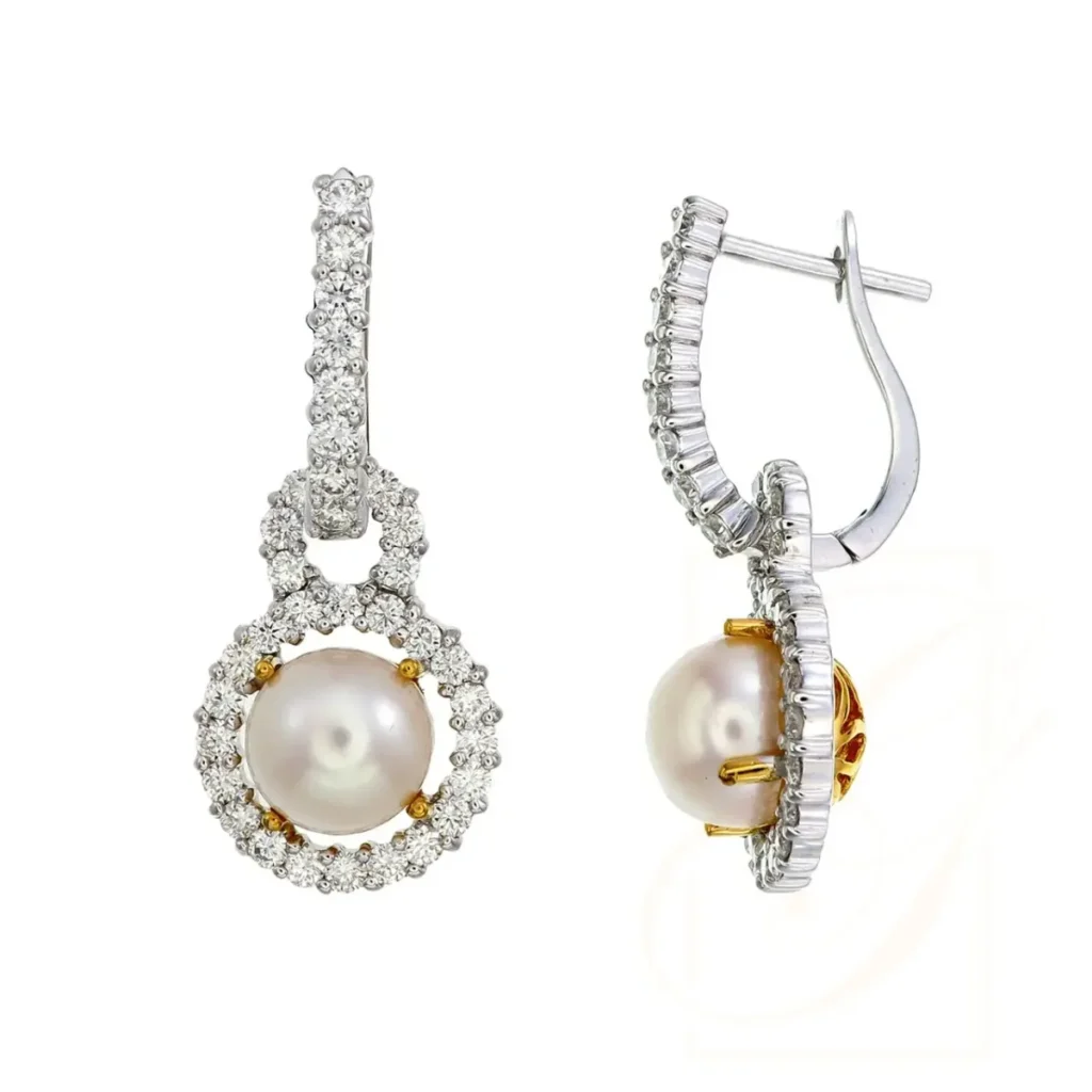Pearl & Diamond Halo Drop Earrings — GOLD JEWELRY FACTORY CO.,LTD.